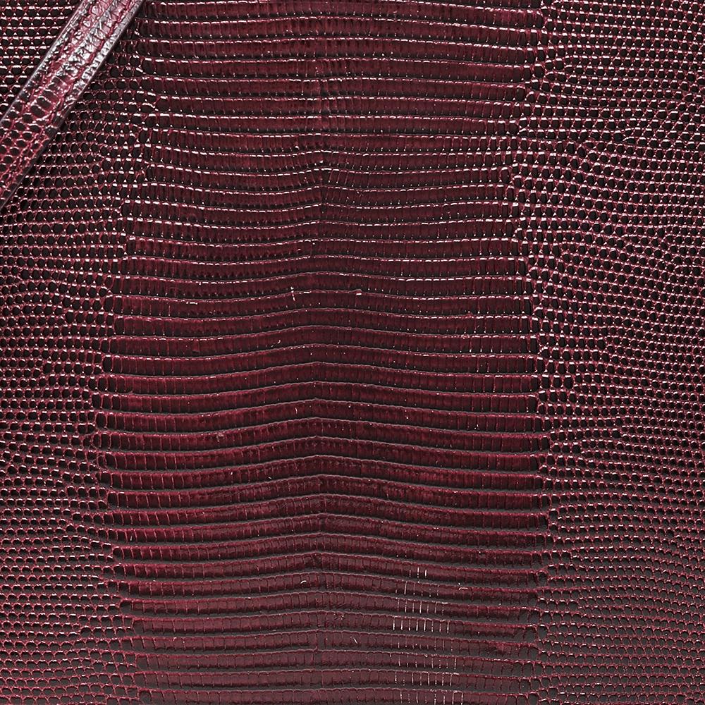 Dolce & Gabbana Burgundy Lizard Embossed Leather Miss Sicily Top Handle Bag 3