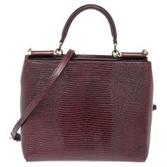Dolce & Gabbana Burgundy Lizard Embossed Leather Miss Sicily Top Handle Bag