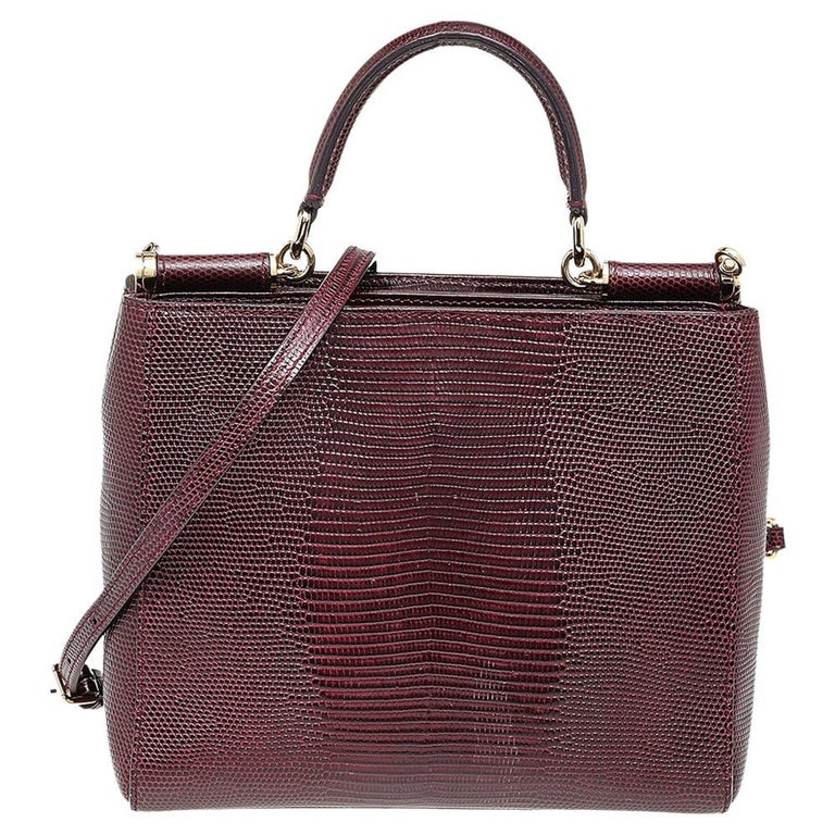 Dolce and Gabbana Burgundy Lizard Embossed Leather Miss Sicily Top ...