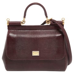 Dolce & Gabbana Burgundy Lizard Embossed Leather  Miss Sicily Top Handle Bag