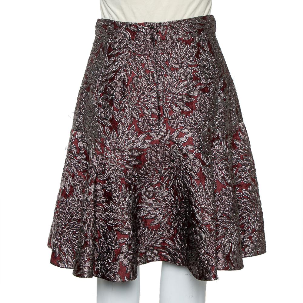 Black Dolce & Gabbana Burgundy Lurex Jacquard Flared Mini Skirt S For Sale