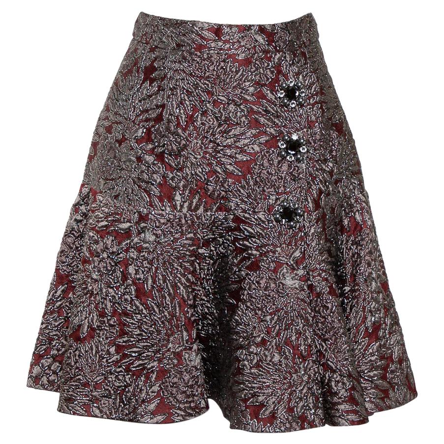 Dolce & Gabbana Burgundy Lurex Jacquard Flared Mini Skirt S For Sale