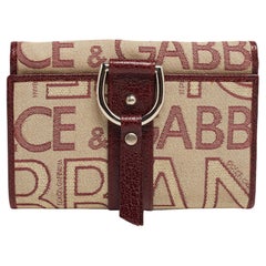 Dolce & Gabbana Burgundy Monogram Fabric and Leather D Ring Trifold Wallet