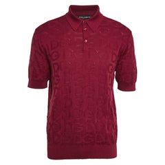 Dolce 
Gabbana - Maglietta Polo XL in seta jacquard con monogrammi in borgogna