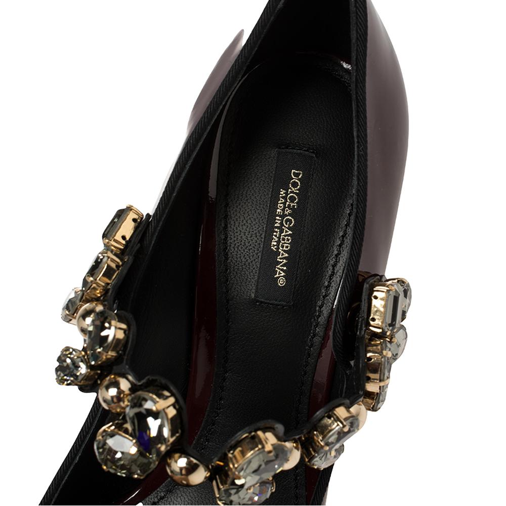 Black Dolce & Gabbana Burgundy Patent Leather Cardinale Mary Jane Pumps Size 39
