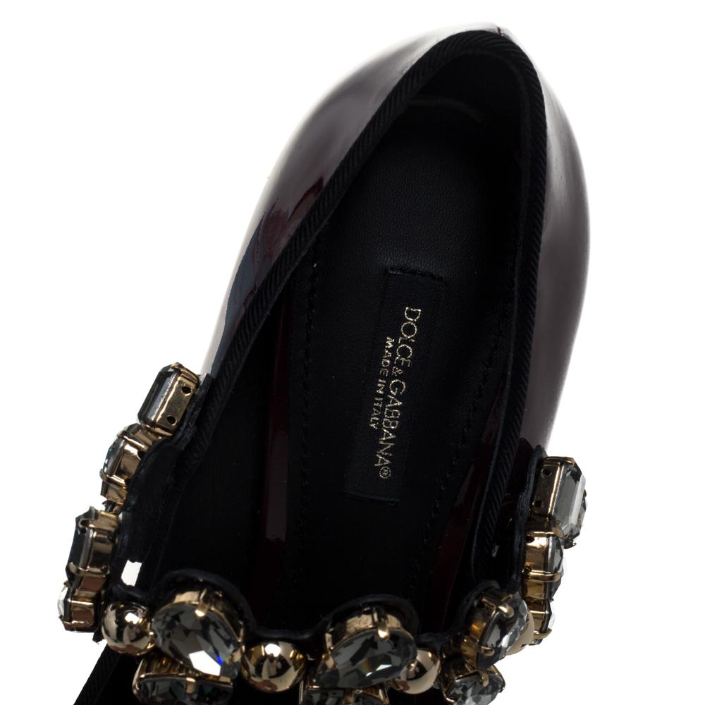 Dolce & Gabbana Burgundy Patent Leather Mary Jane Crystal Pumps Size 37 1