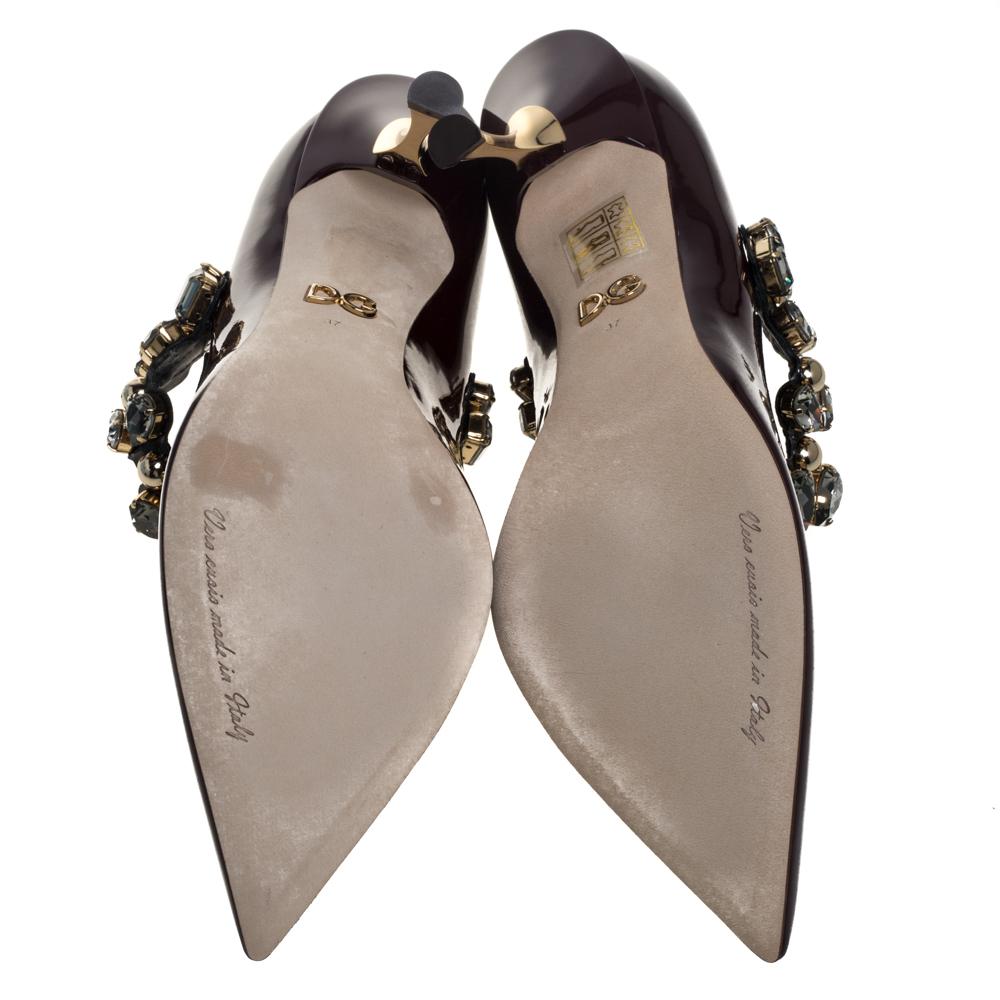 Dolce & Gabbana Burgundy Patent Leather Mary Jane Crystal Pumps Size 37 2