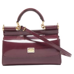 Dolce & Gabbana Borsa Mini Miss Sicily in pelle verniciata borgogna con manico alto