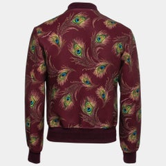 Dolce & Gabbana Burgundy Peacock Feather Print Knit Zip-Front Bomber Jacket S