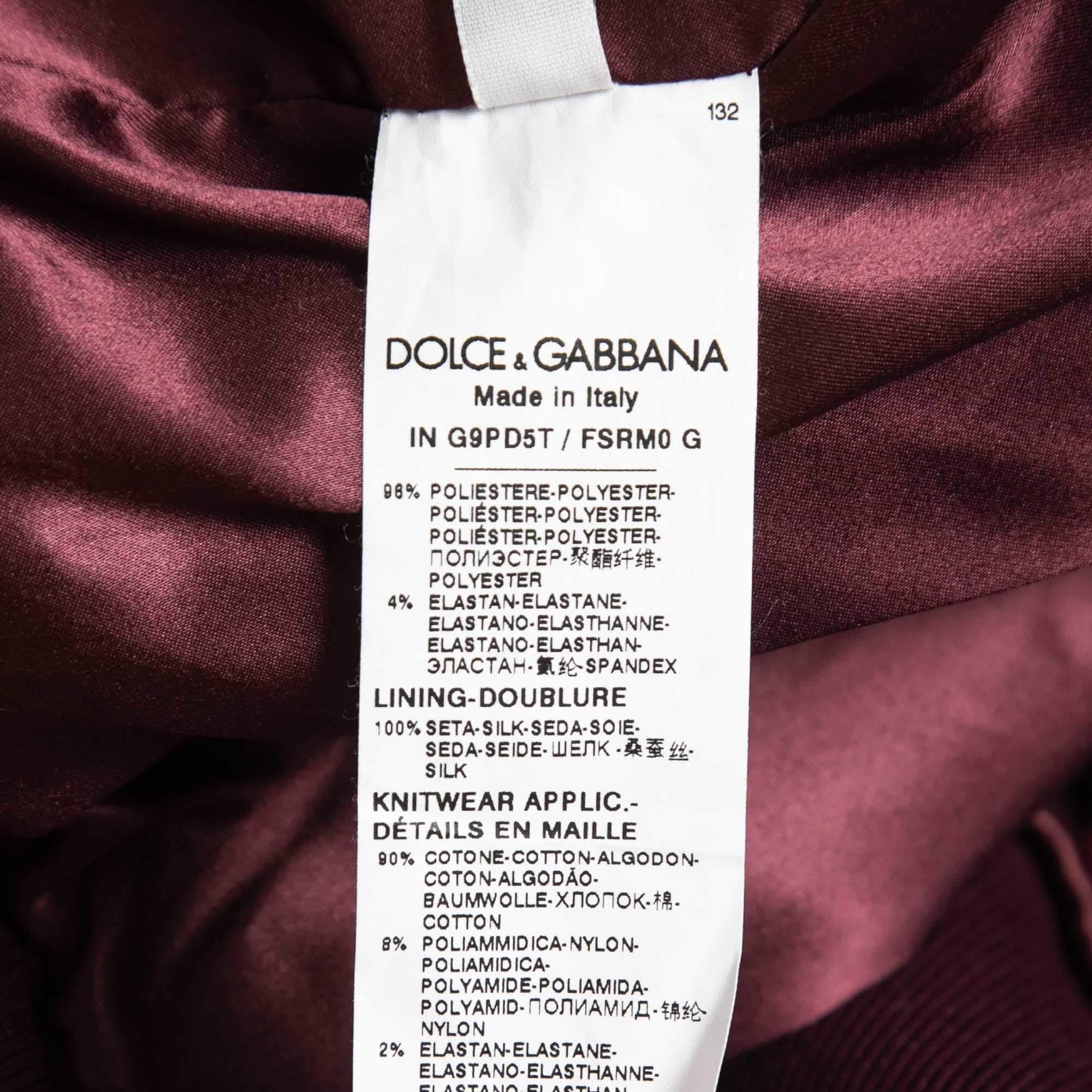 Brown Dolce & Gabbana Burgundy Peacock Feather Print Synthetic Zip Front Bomber Jacket