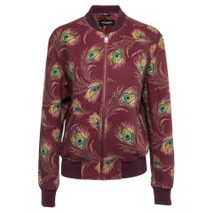 Dolce & Gabbana - Bomber con zip sintetica con stampa di piume di pavone in borgogna