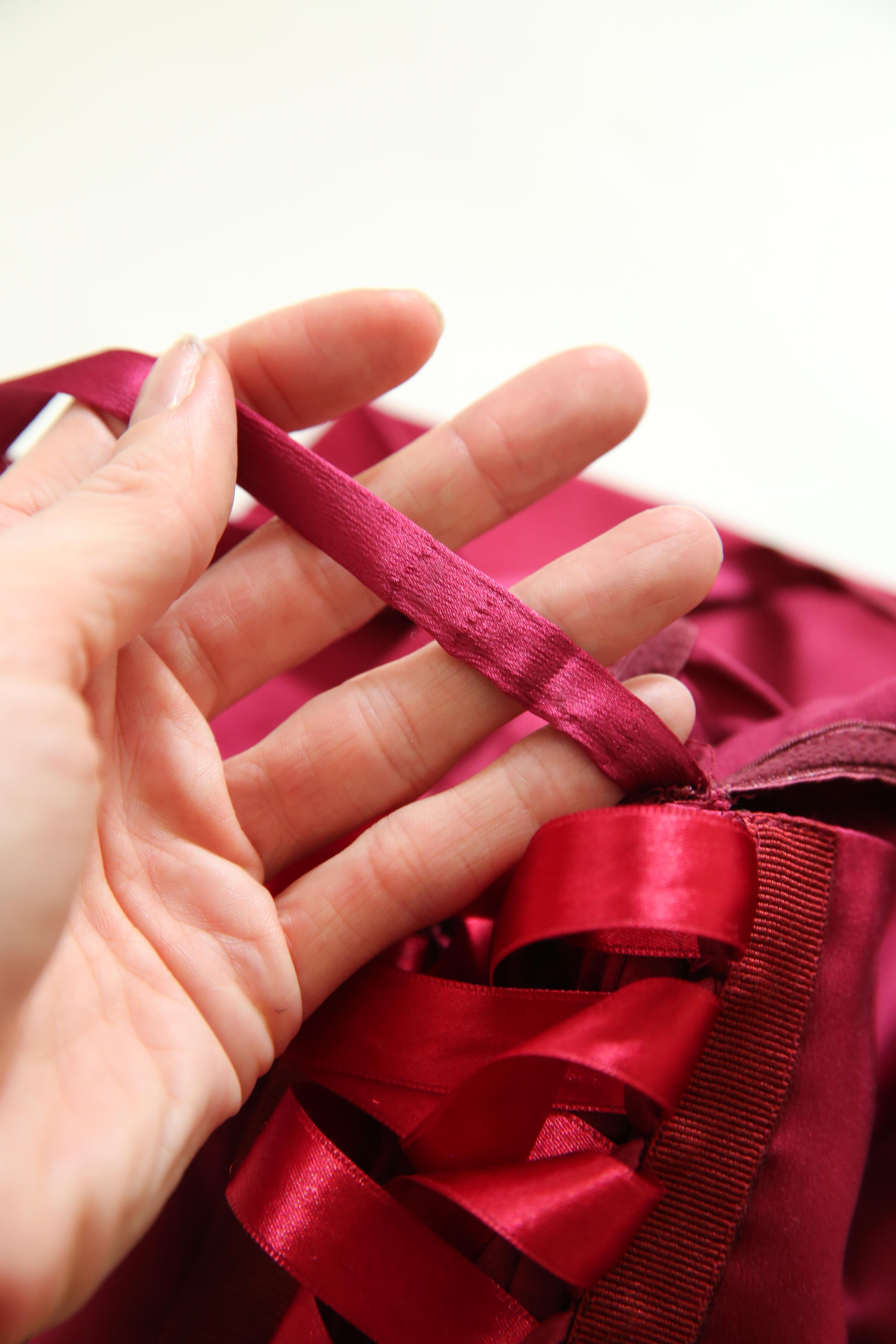 Dolce & Gabbana burgundy satin ribbon lace up bustier corset midi maxi dress For Sale 5