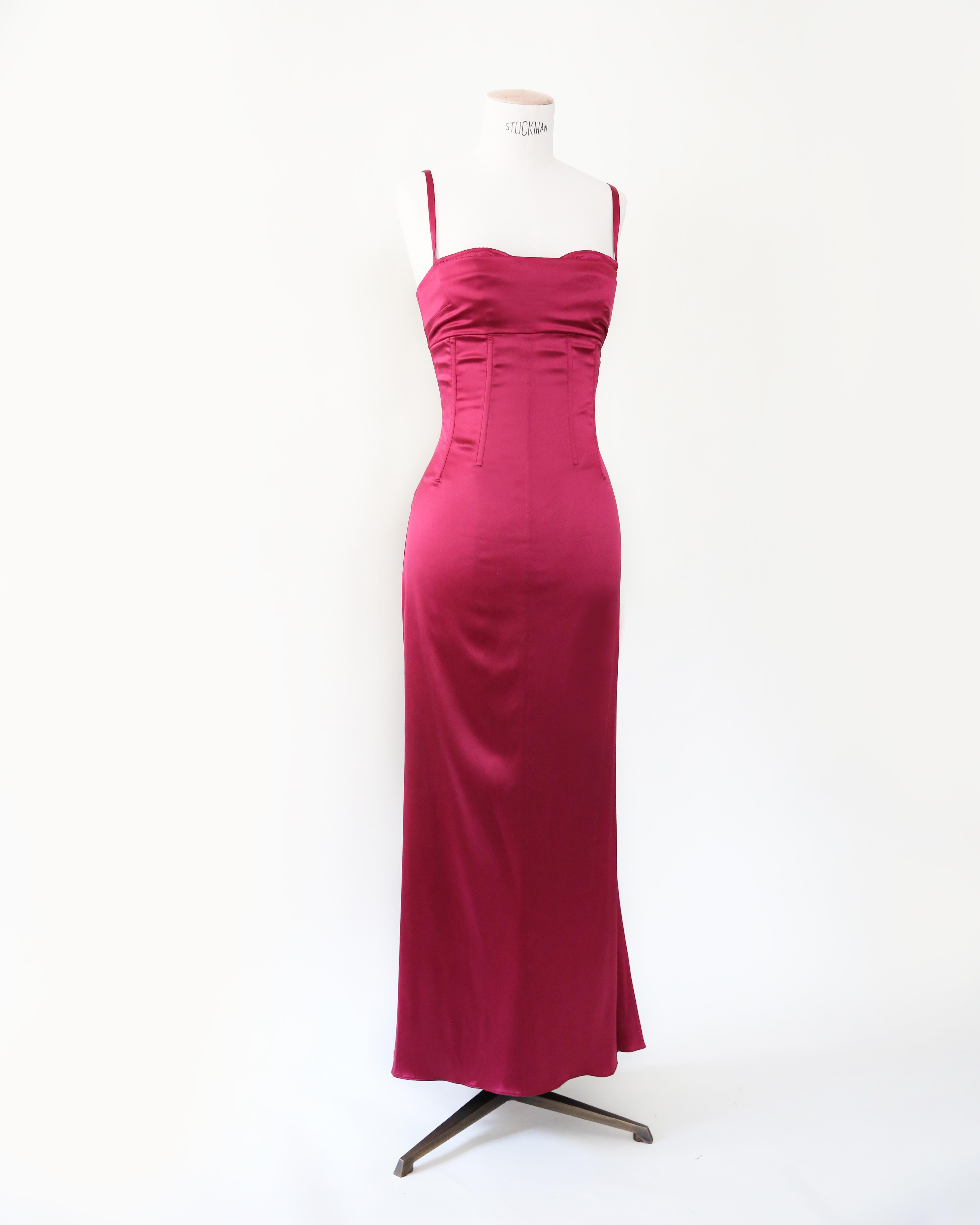 Red Dolce & Gabbana burgundy satin ribbon lace up bustier corset midi maxi dress For Sale
