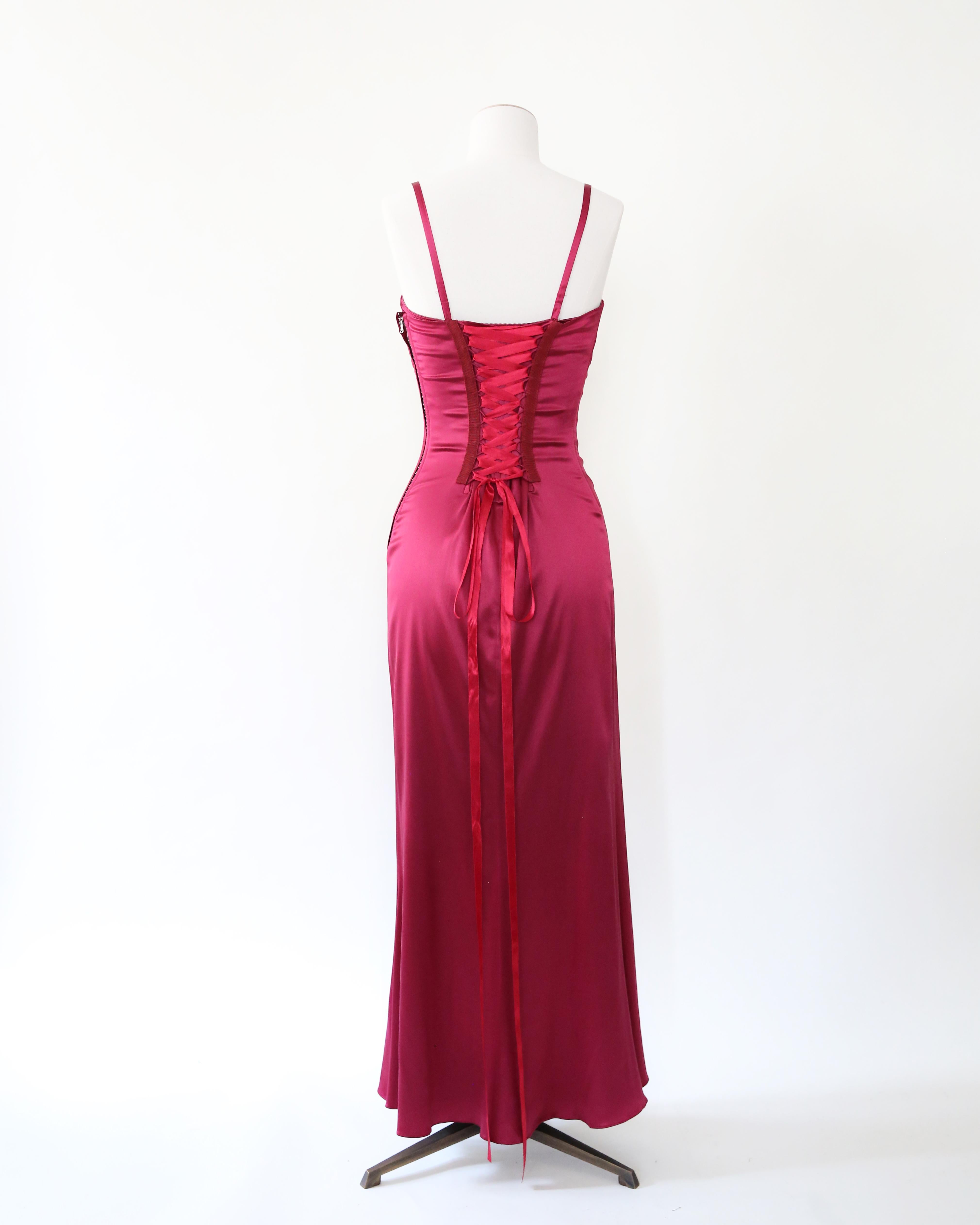 Dolce & Gabbana burgundy satin ribbon lace up bustier corset midi maxi dress For Sale 1