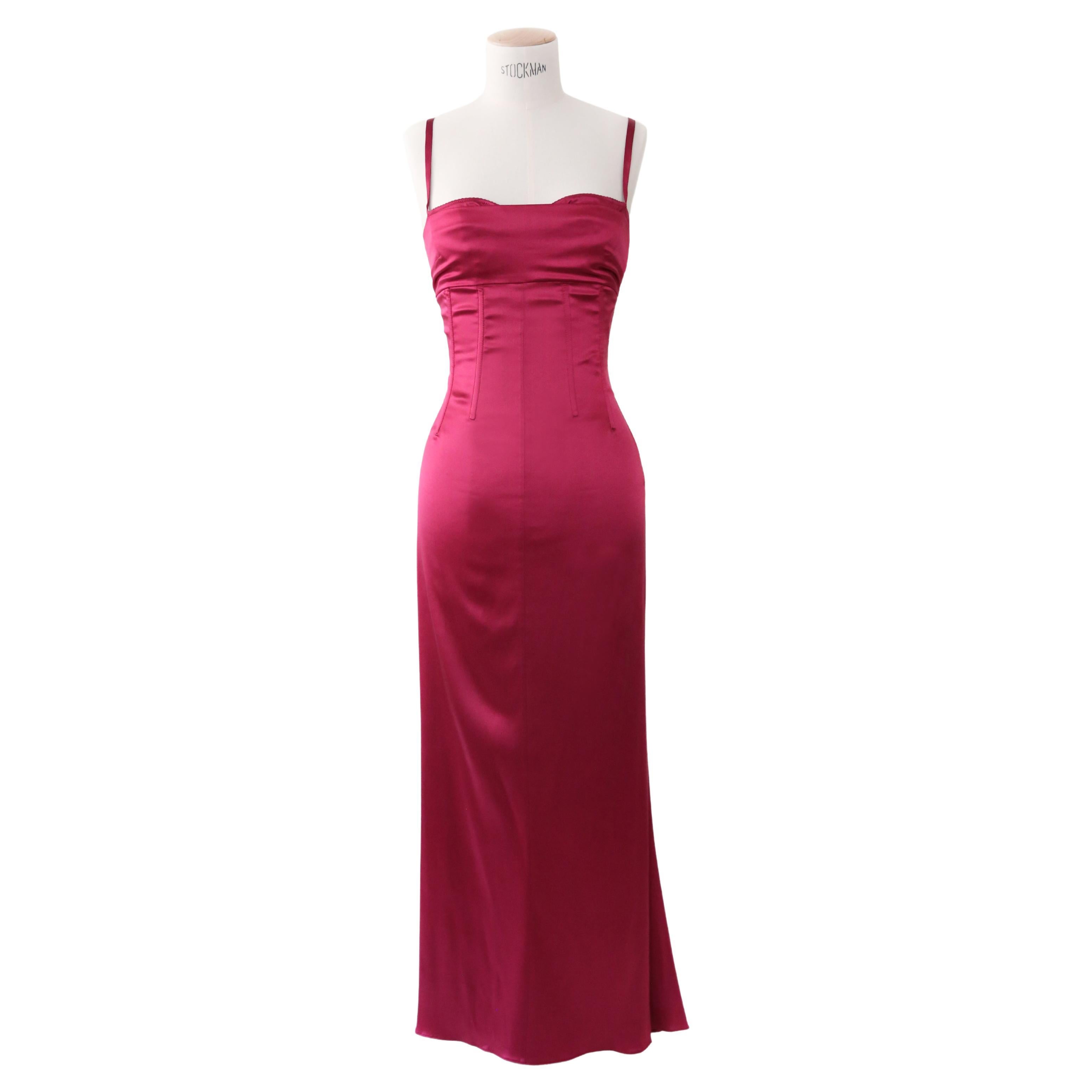 Dolce & Gabbana burgundy satin ribbon lace up bustier corset midi maxi dress For Sale