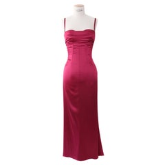 Dolce & Gabbana burgundy satin ribbon lace up bustier corset midi maxi dress
