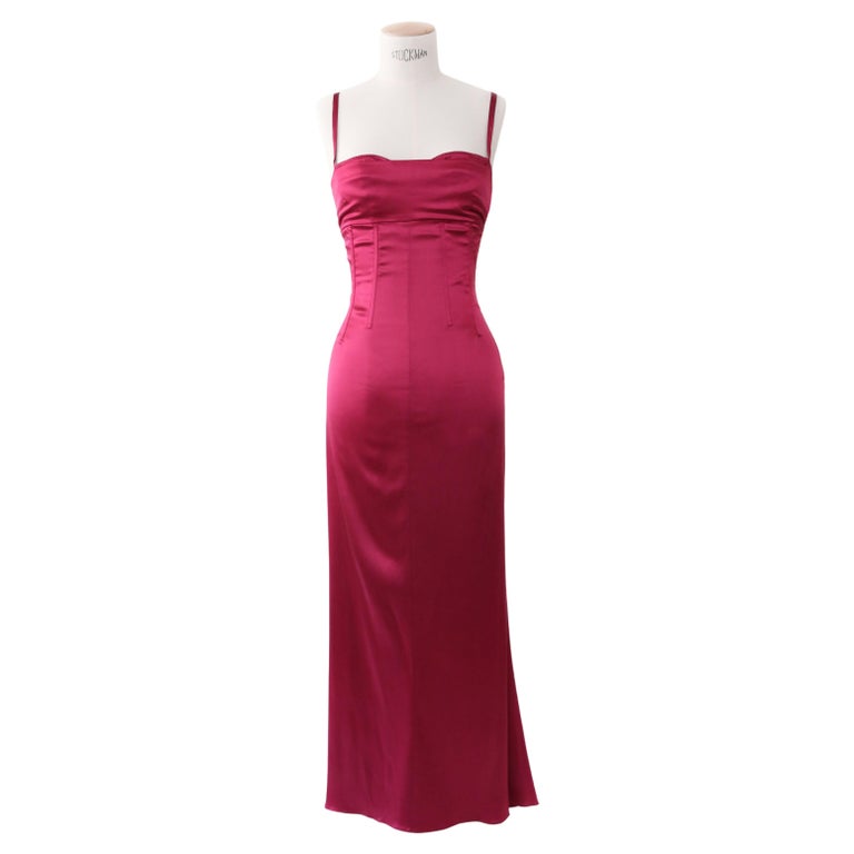 Dolce and Gabbana burgundy satin ribbon lace up bustier corset midi maxi  dress For Sale at 1stDibs