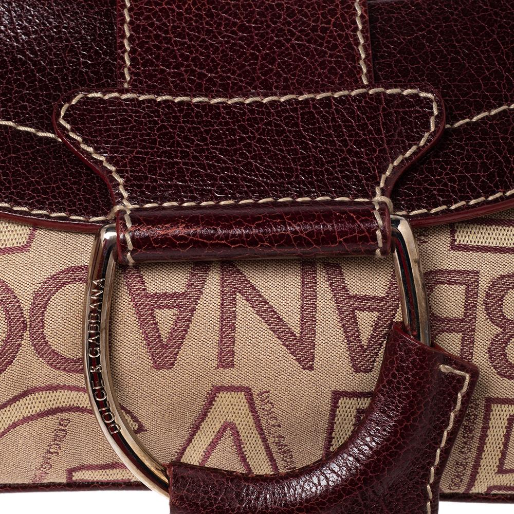 Brown Dolce & Gabbana Burgundy Signature Fabric and Leather D Ring Baguette Bag