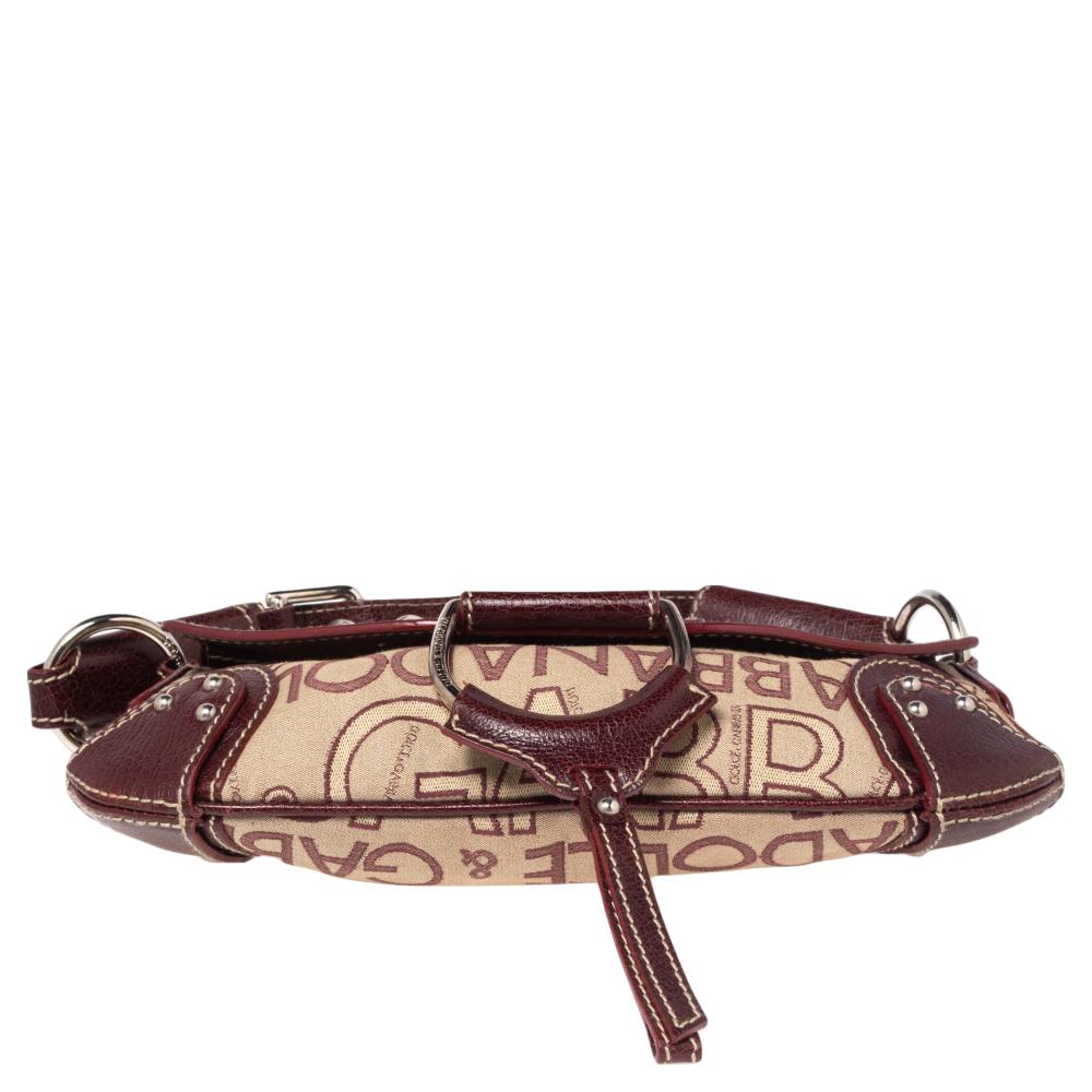 Dolce & Gabbana Burgundy Signature Fabric and Leather D Ring Baguette Bag In Good Condition In Dubai, Al Qouz 2
