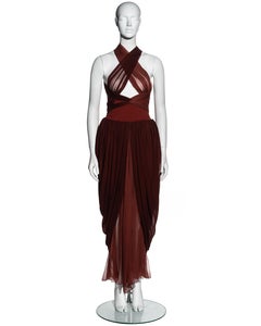 Dolce & Gabbana burgundy silk chiffon dress with bandage straps, ss 1990