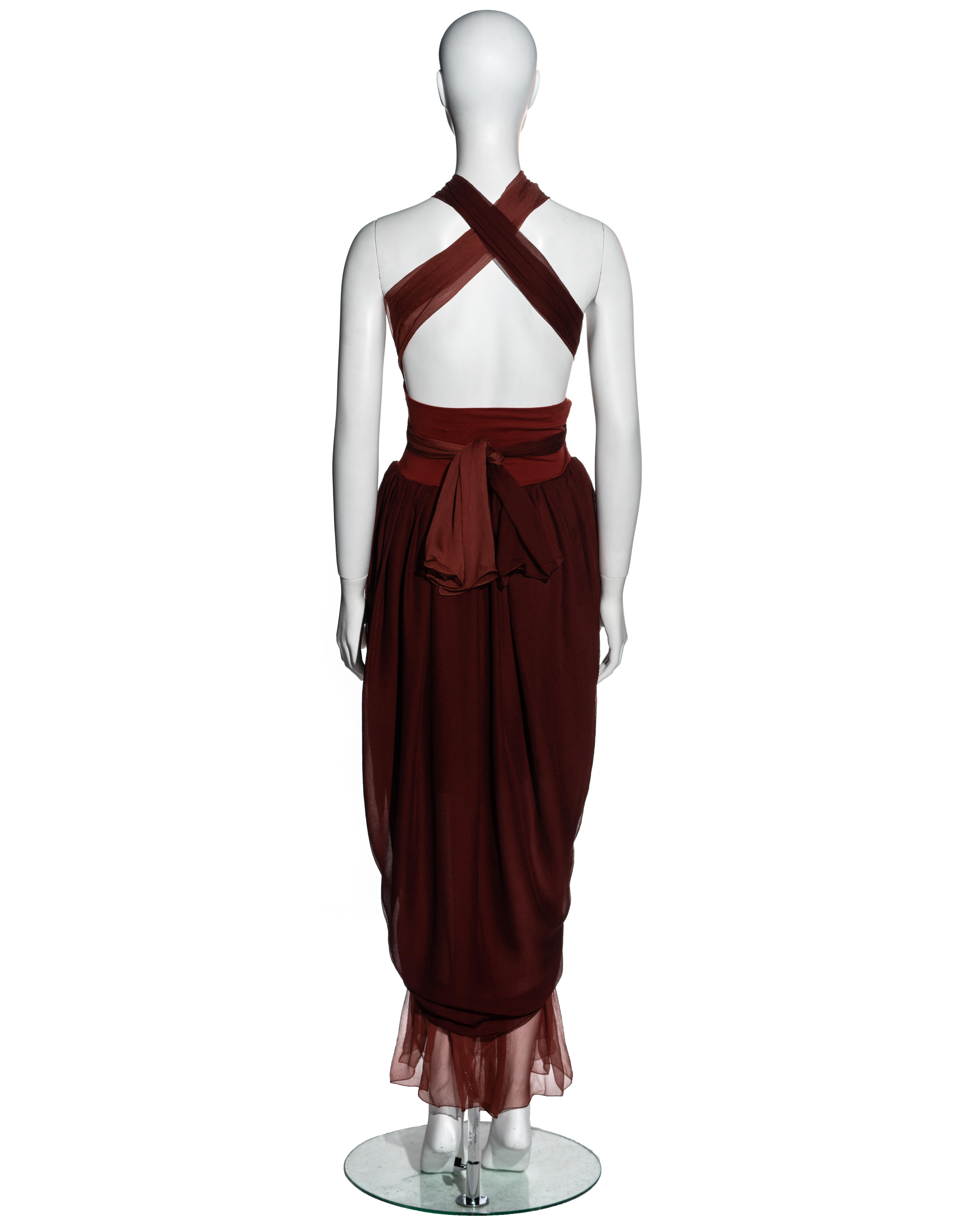Dolce & Gabbana burgundy silk chiffon dress with bandage straps, ss 1990 For Sale 1