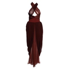 Antique Dolce & Gabbana burgundy silk chiffon dress with bandage straps, ss 1990