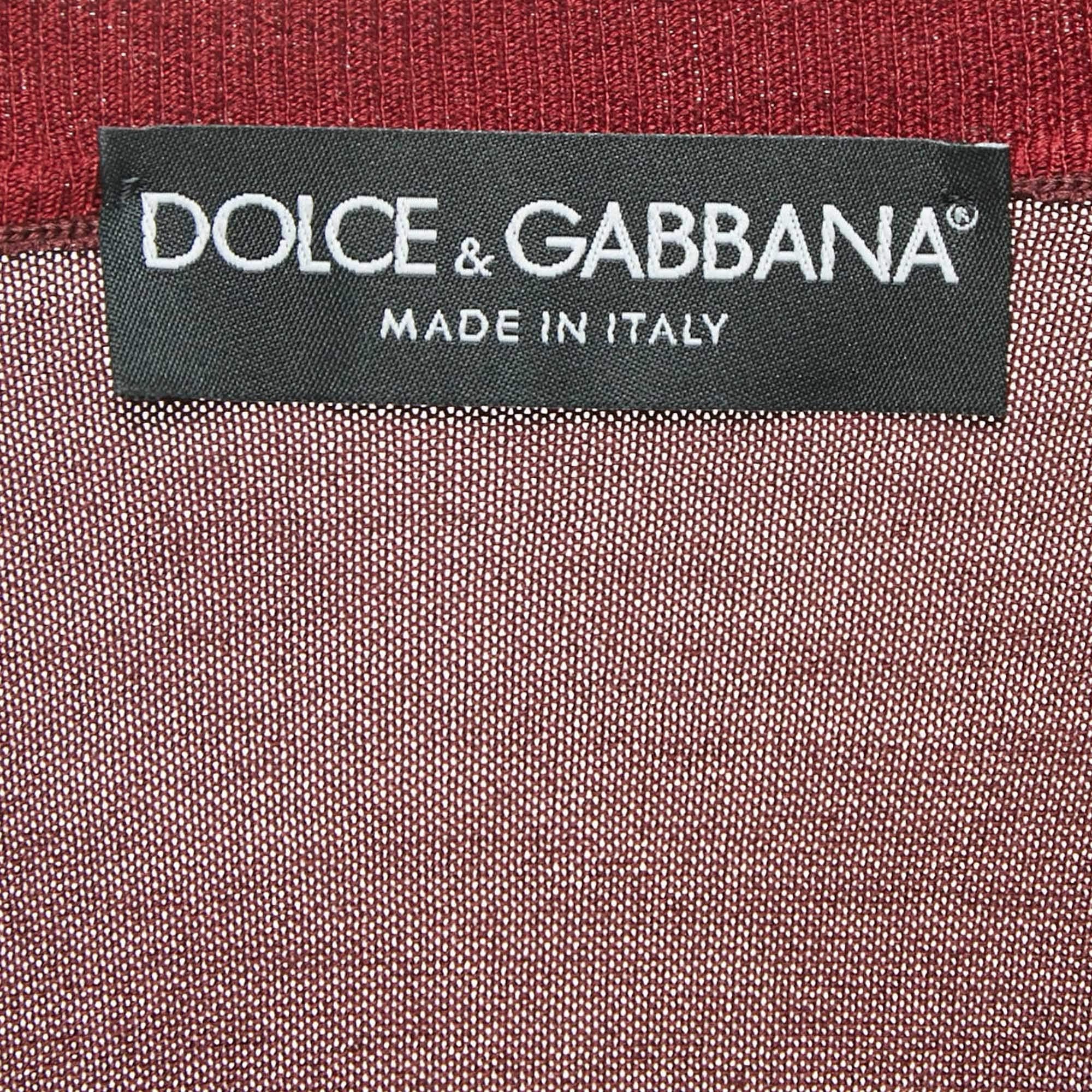 Men's Dolce & Gabbana Burgundy Silk Knit Crew Neck Sweatshirt XL For Sale