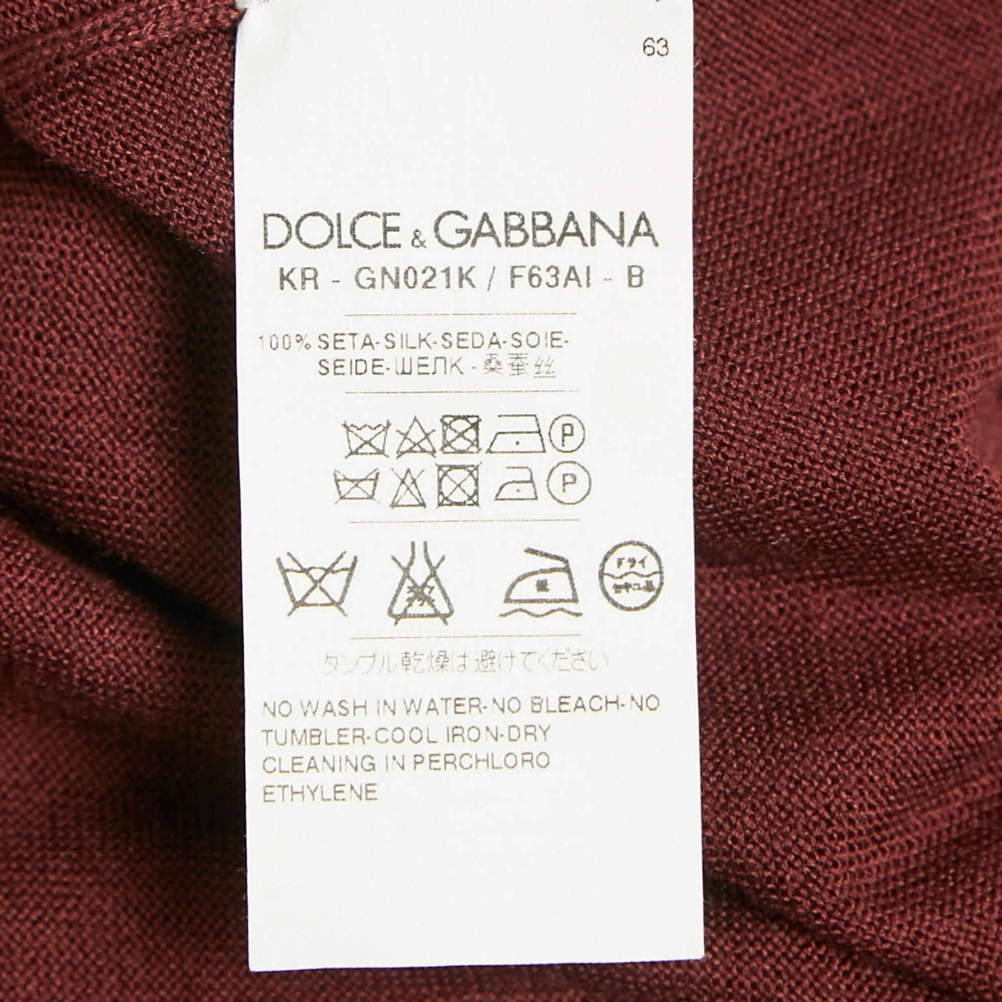 Dolce & Gabbana Burgundy Silk Knit Crew Neck Sweatshirt XL For Sale 1
