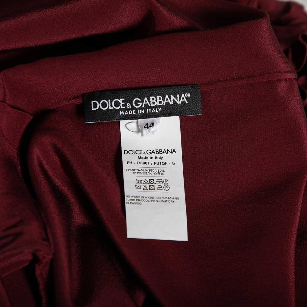 Women's Dolce & Gabbana Burgundy Silk Ruffle Trim Detailed Button Front Shirt M For Sale