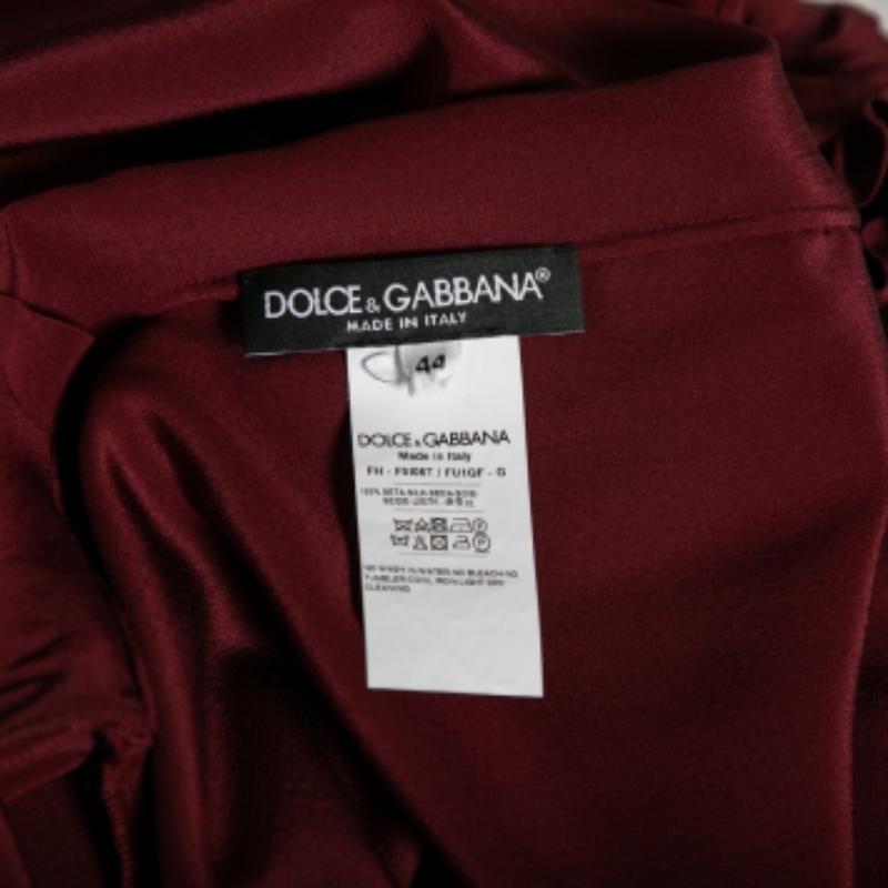 Dolce & Gabbana Burgundy Silk Ruffle Trim Detailed Button Front Shirt M en vente 1