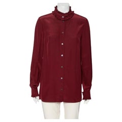 Dolce & Gabbana Burgundy Silk Ruffle Trim Detailed Button Front Shirt M