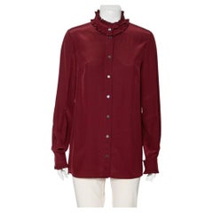 Dolce & Gabbana - Chemise boutonnée en soie bordeaux avec bordure à volants sur le devant, taille M