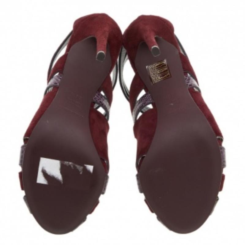 Dolce & Gabbana Burgundy Suede And Snakeskin Sandals Size 36.5 For Sale 3