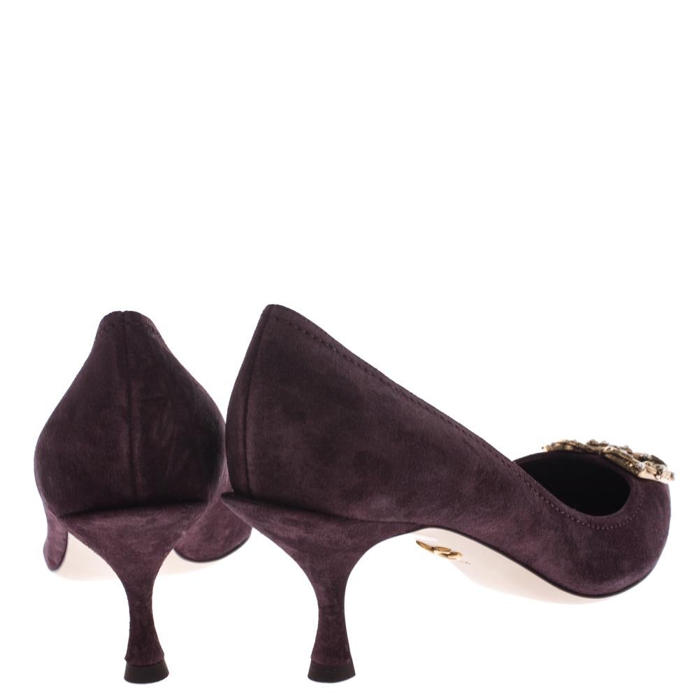 Black Dolce & Gabbana Burgundy Suede DG Amore Pointed Toe Pumps Size 35.5