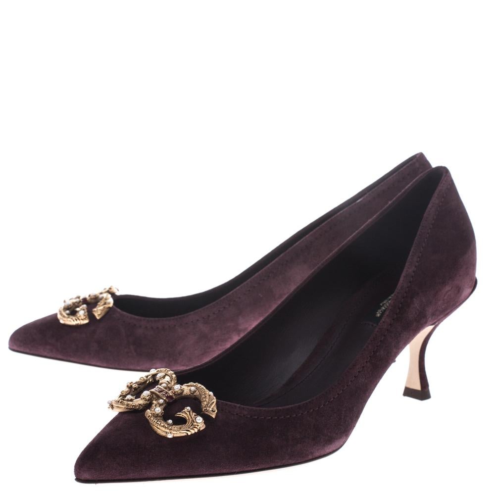 Dolce & Gabbana Burgundy Suede DG Amore Pointed Toe Pumps Size 35.5 2