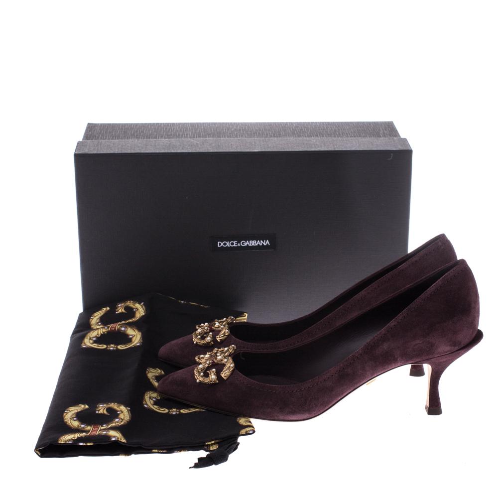 Dolce & Gabbana Burgundy Suede DG Amore Pointed Toe Pumps Size 35.5 4