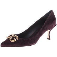 Dolce & Gabbana Burgundy Suede DG Amore Pointed Toe Pumps Size 37.5