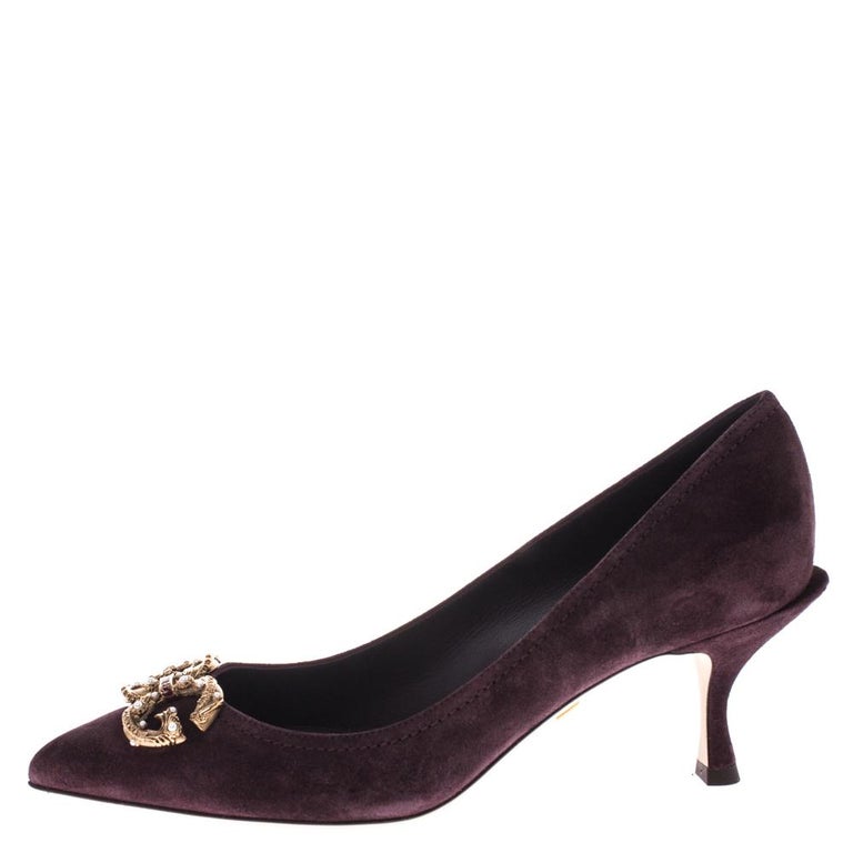 Dolce and Gabbana Burgundy Suede DG Amore Pointed Toe Pumps Size 38 For ...