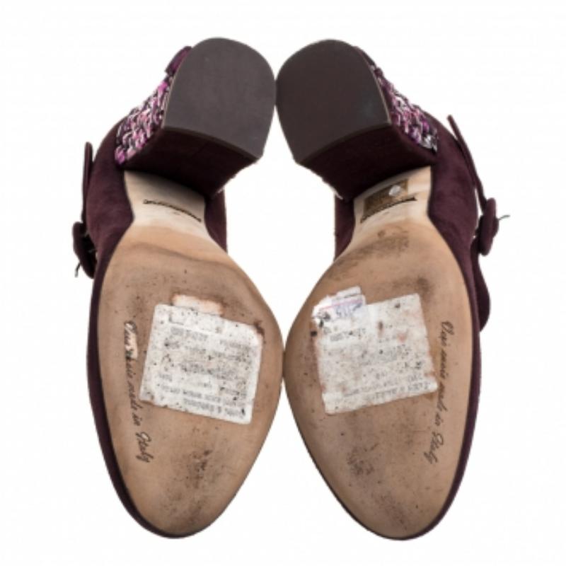 Women's Dolce & Gabbana Burgundy Suede Mary Jane Embellished Heel Pumps Size 36 For Sale