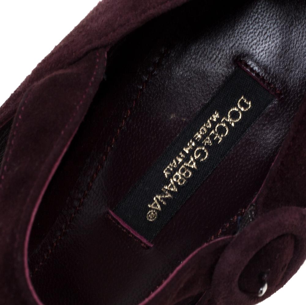 Black Dolce & Gabbana Burgundy Suede Mary Jane Embellished Heel Pumps Size 36 For Sale