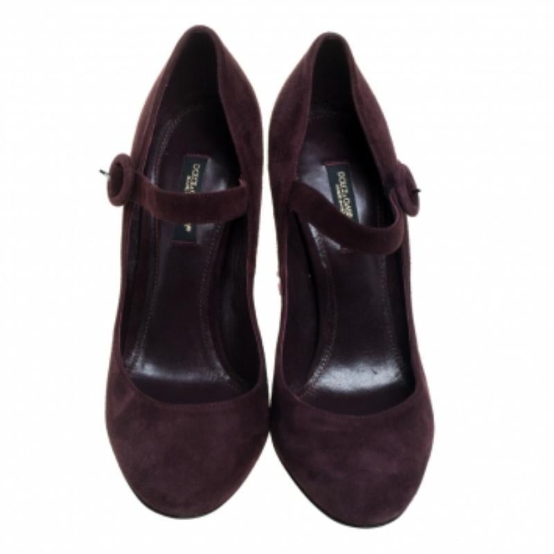 Dolce & Gabbana Burgundy Suede Mary Jane Embellished Heel Pumps Size 36 For Sale 1