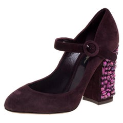 Dolce & Gabbana Burgundy Suede Mary Jane Embellished Heel Pumps Size 36