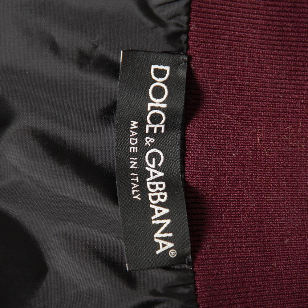 Black Dolce & Gabbana Burgundy Synthetic Zipper Front Bomber Jacket XL