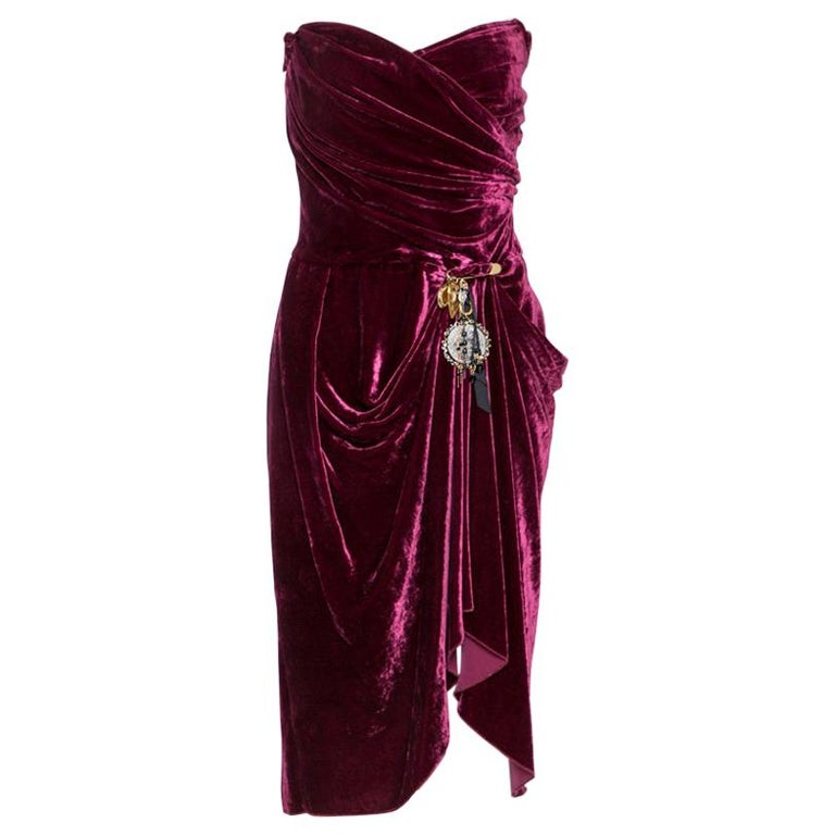 Dolce and Gabbana Burgundy Velvet Draped Strapless Dress M at 1stDibs ...