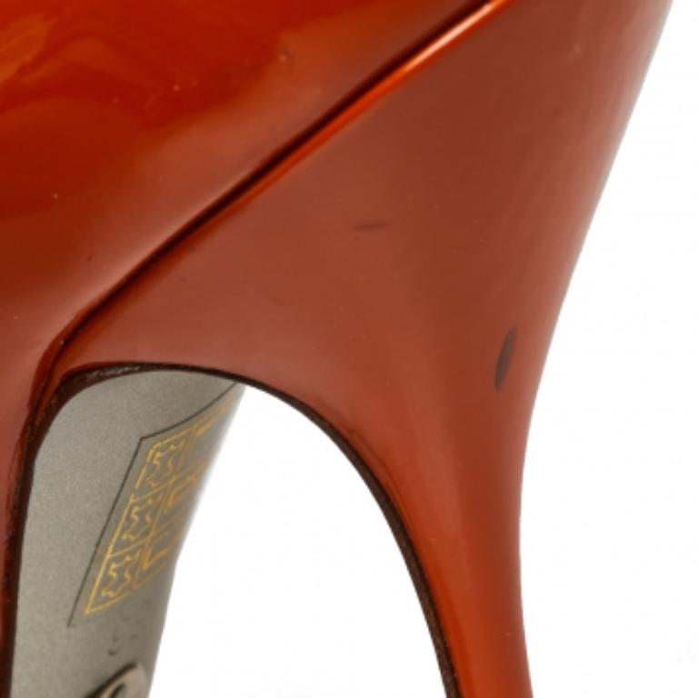 Dolce & Gabbana Burnt Orange Patent Leather Peep Toe Pumps Size 36 For Sale 6