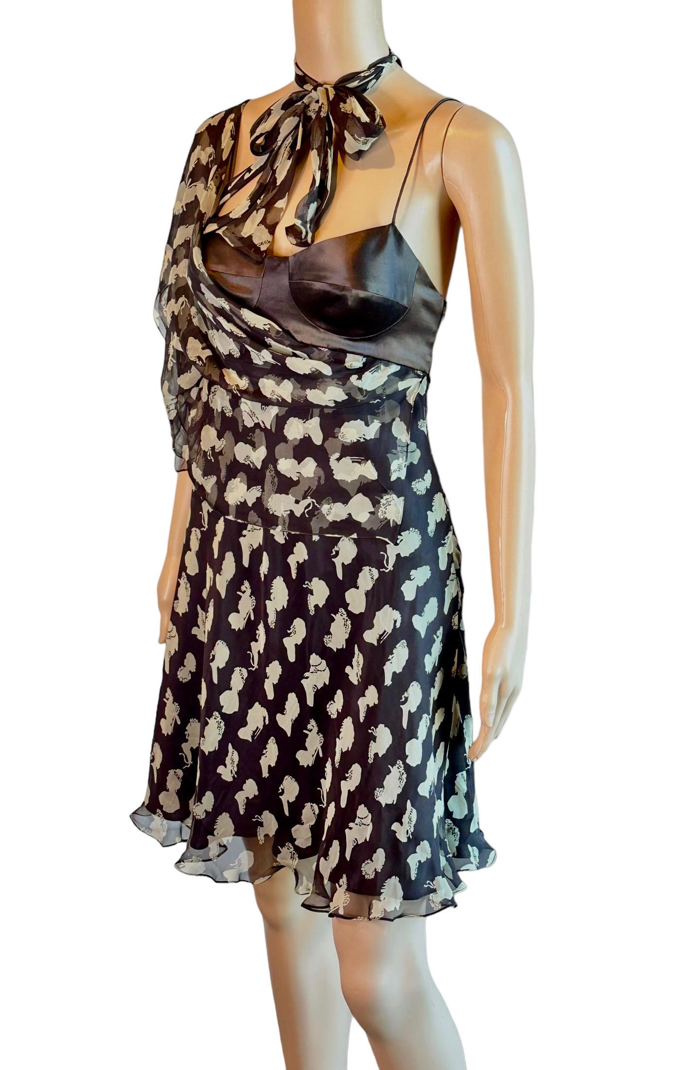Dolce & Gabbana Bustier Bra Cameo Print Silk Mini Dress For Sale 5