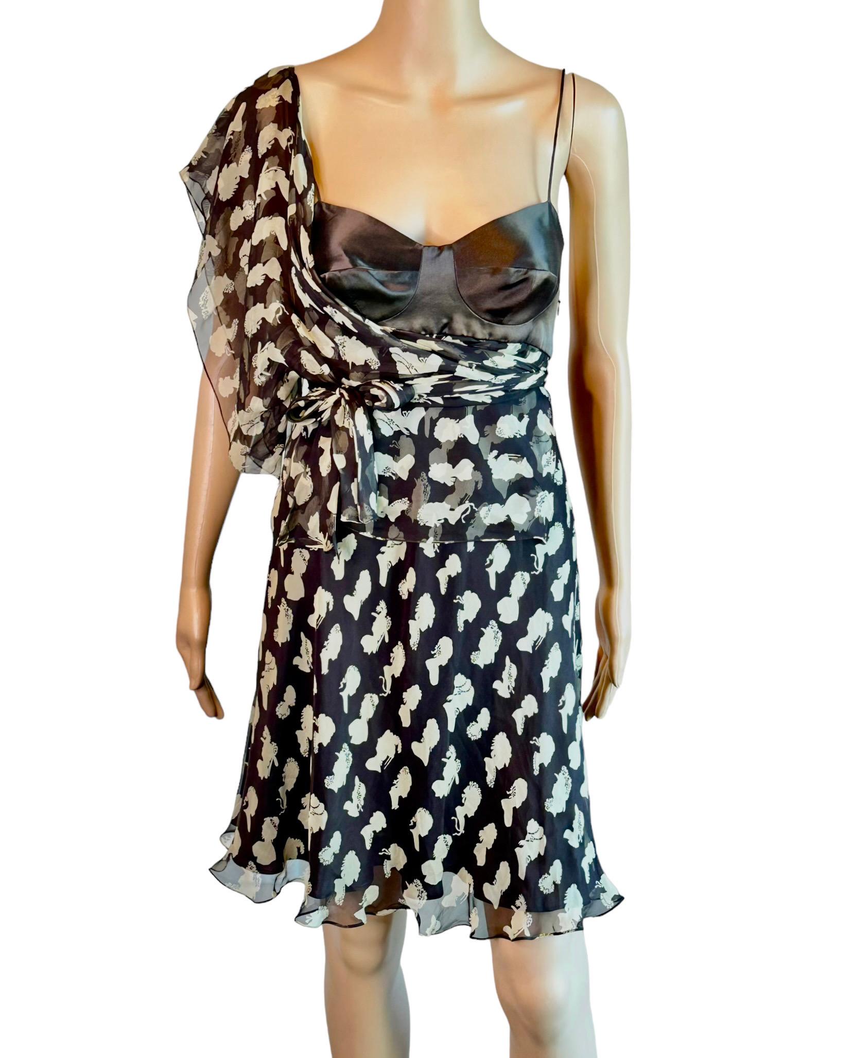 Dolce & Gabbana Bustier Bra Cameo Print Silk Mini Dress IT 38