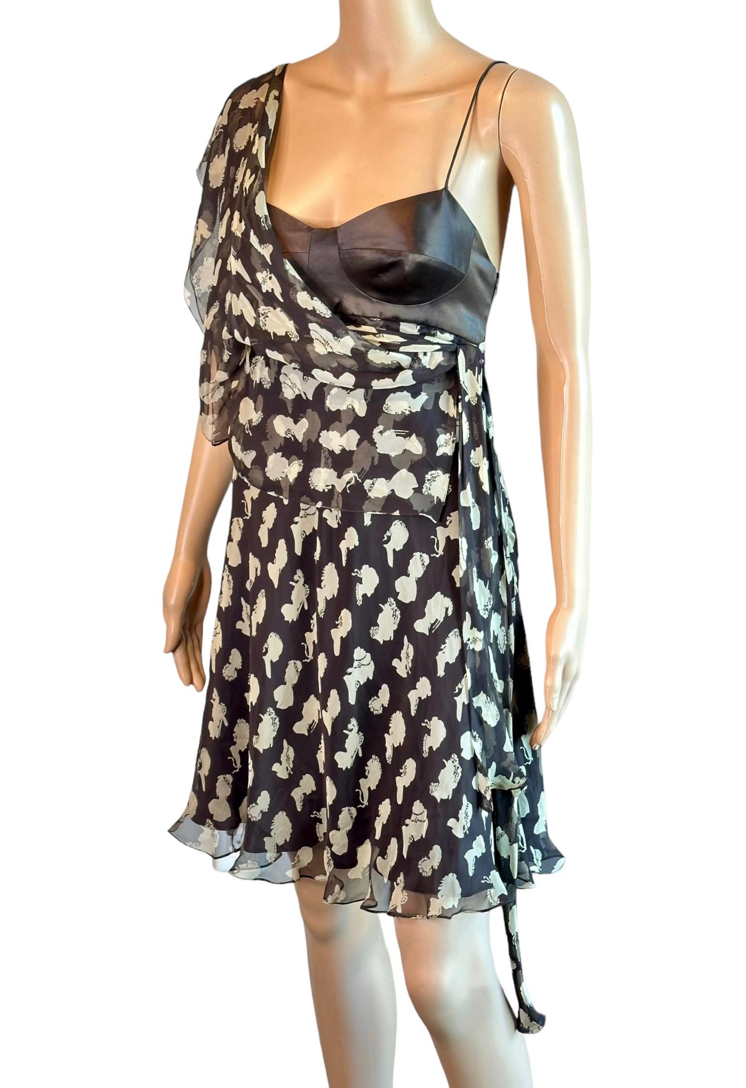 Dolce & Gabbana Bustier Bra Cameo Print Silk Mini Dress In Good Condition In Naples, FL