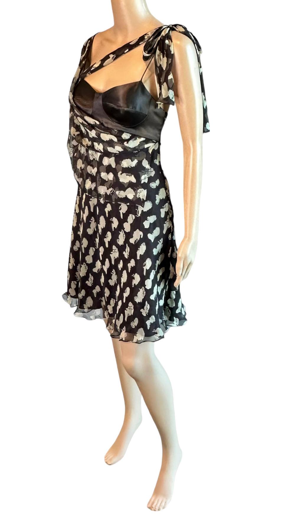Women's Dolce & Gabbana Bustier Bra Cameo Print Silk Mini Dress