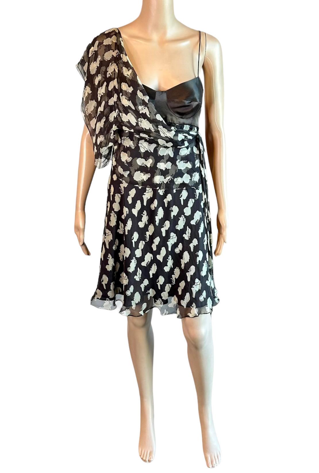 Dolce & Gabbana Bustier Bra Cameo Print Silk Mini Dress For Sale 1